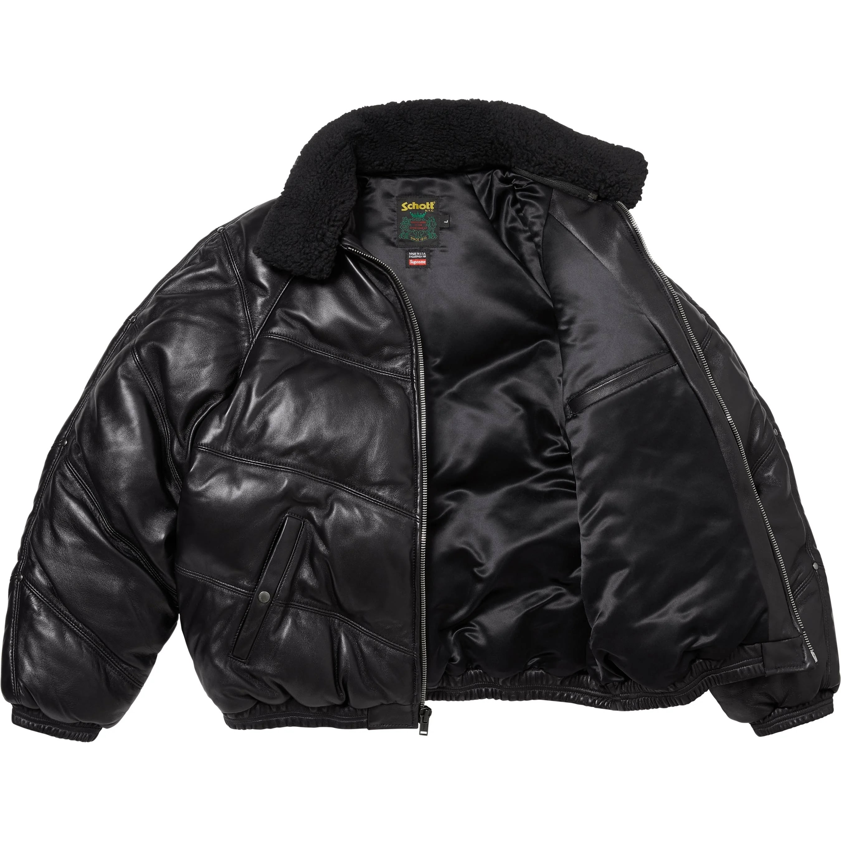 Supreme®/Schott® Chevron Leather Down Puffer Jacket view 15